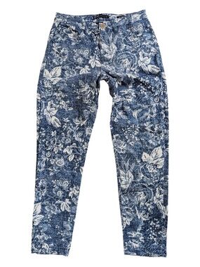 FDJ Olivia Blue Floral Ankle Jeans Size 6 Skinny Mid Rise